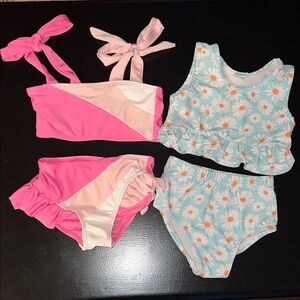 Girls' Floral and Colorblock Swimsuit Set